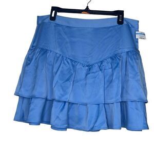 Something New‎  XL Blue Tiered Ruffle Mini Skirt Zip Closure Stretch New Preppy